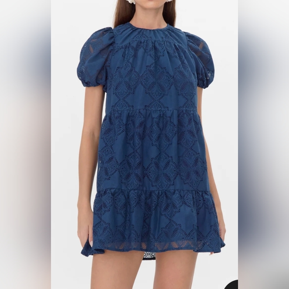 Adelyn Rae Embroidered Tie Back Mini  Dress